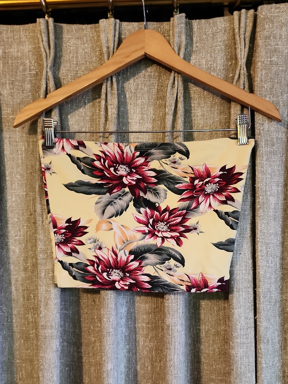 Floral Tube Top in Cream with Burgundy & Green Bloom